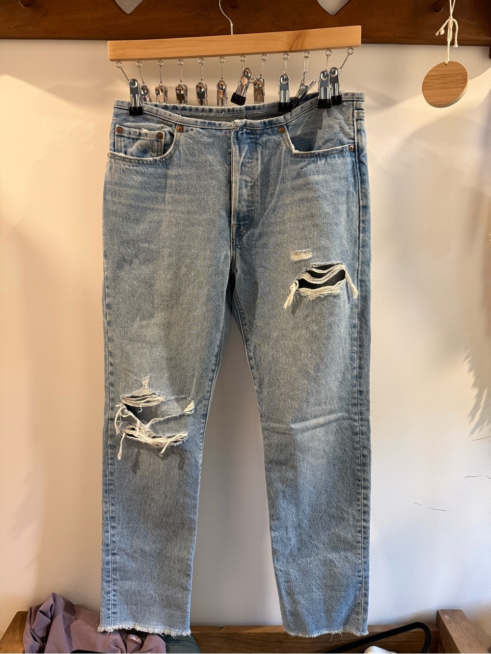 Levi's Light Blue Straight Leg Distressed Jeans
